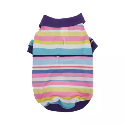  Max's Closet Designer Stripes Polo Pink Blue Dog Shirt - Image 2
