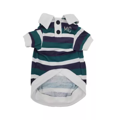  Max's Closet Designer Stripes Polo Navy Green Dog Shirt - Image 1