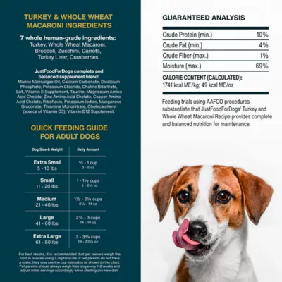 Product JustFoodForDogs Adult Frozen Dog Food - Turkey & Whole Wheat Macaroni