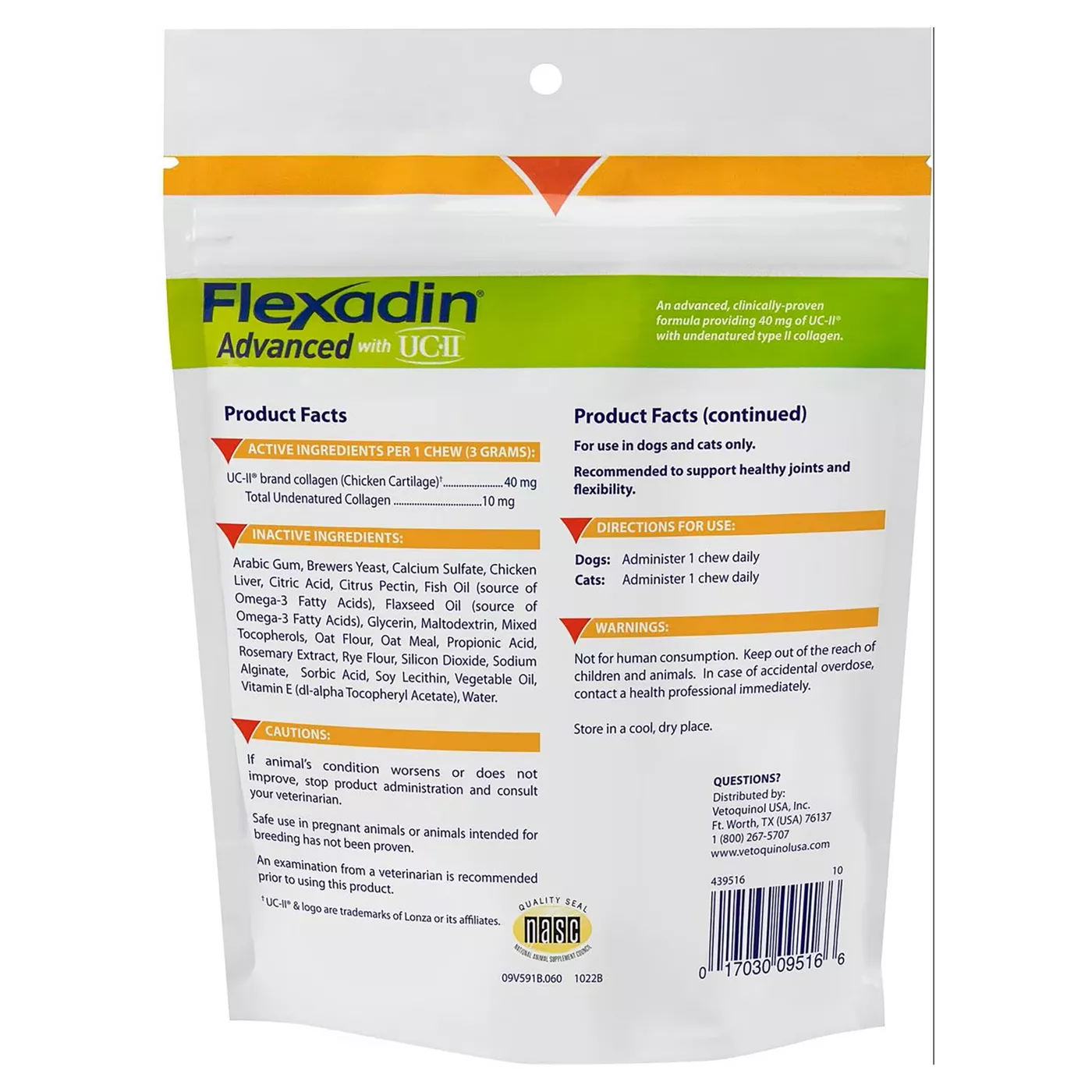 Vetoquinol Flexadin Advanced with UCII Collagen Soft Chews Joint Supplement for Dogs Cats 60 CT