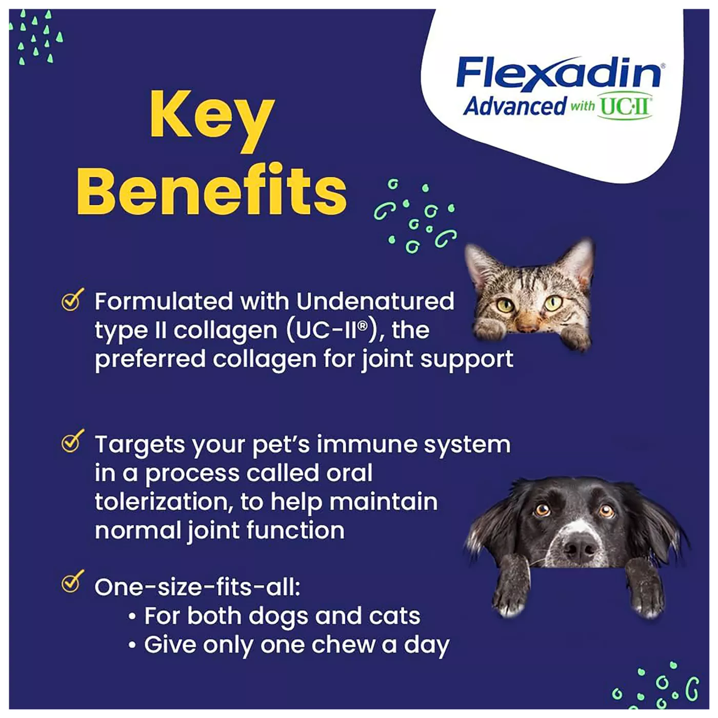 Vetoquinol Flexadin Advanced with UCII Collagen Soft Chews Joint Supplement for Dogs Cats 60 CT