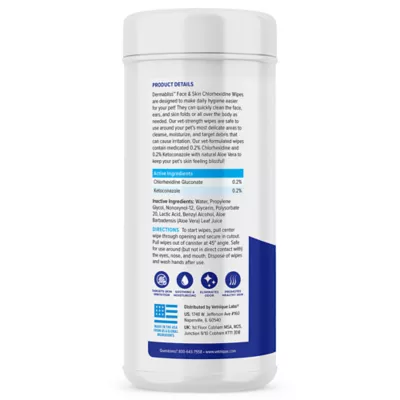 Vetnique Dermabliss Dog Face Wipes Medicated Chlorhexidine Wipes for Dogs with Wrinkles French Bulldog English Bulldog Dog Grooming Wipes