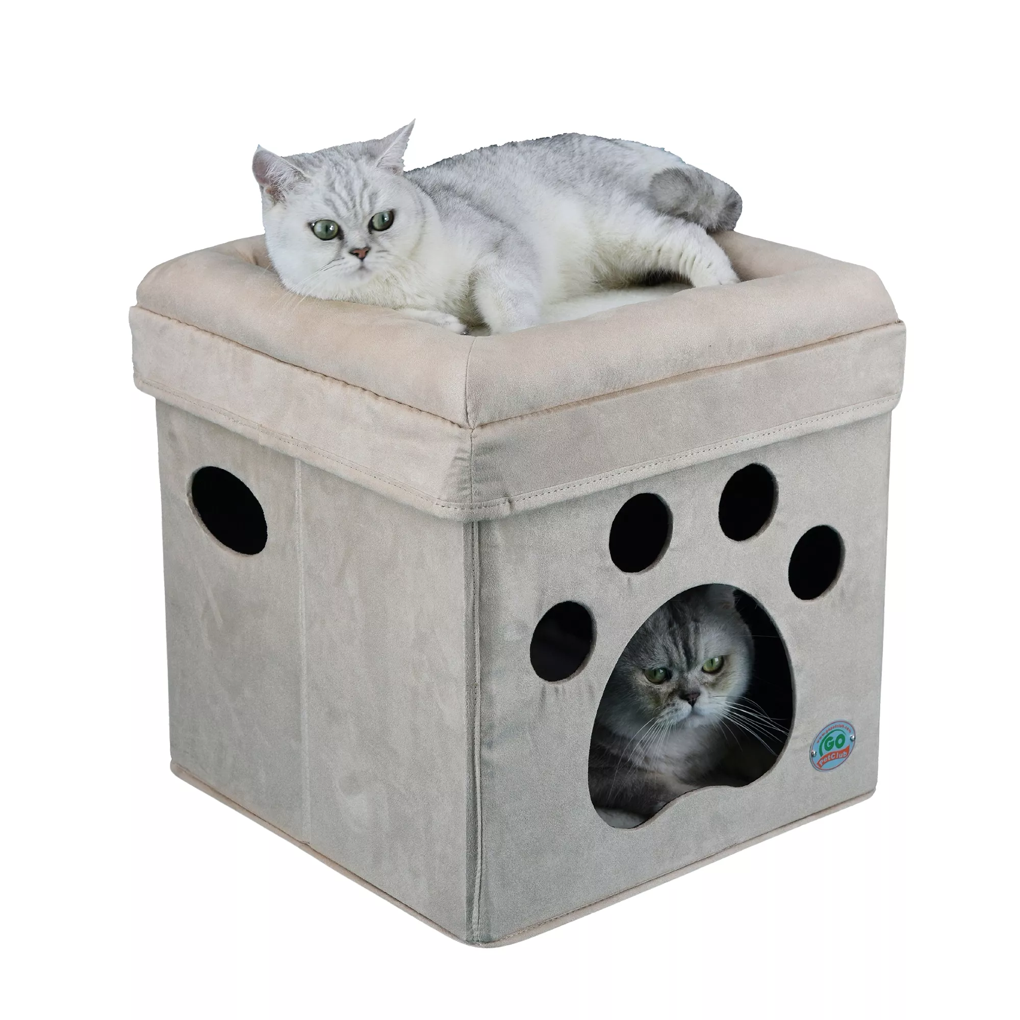 Go Pet Club Comfy Cat Paw Print Cube Bed