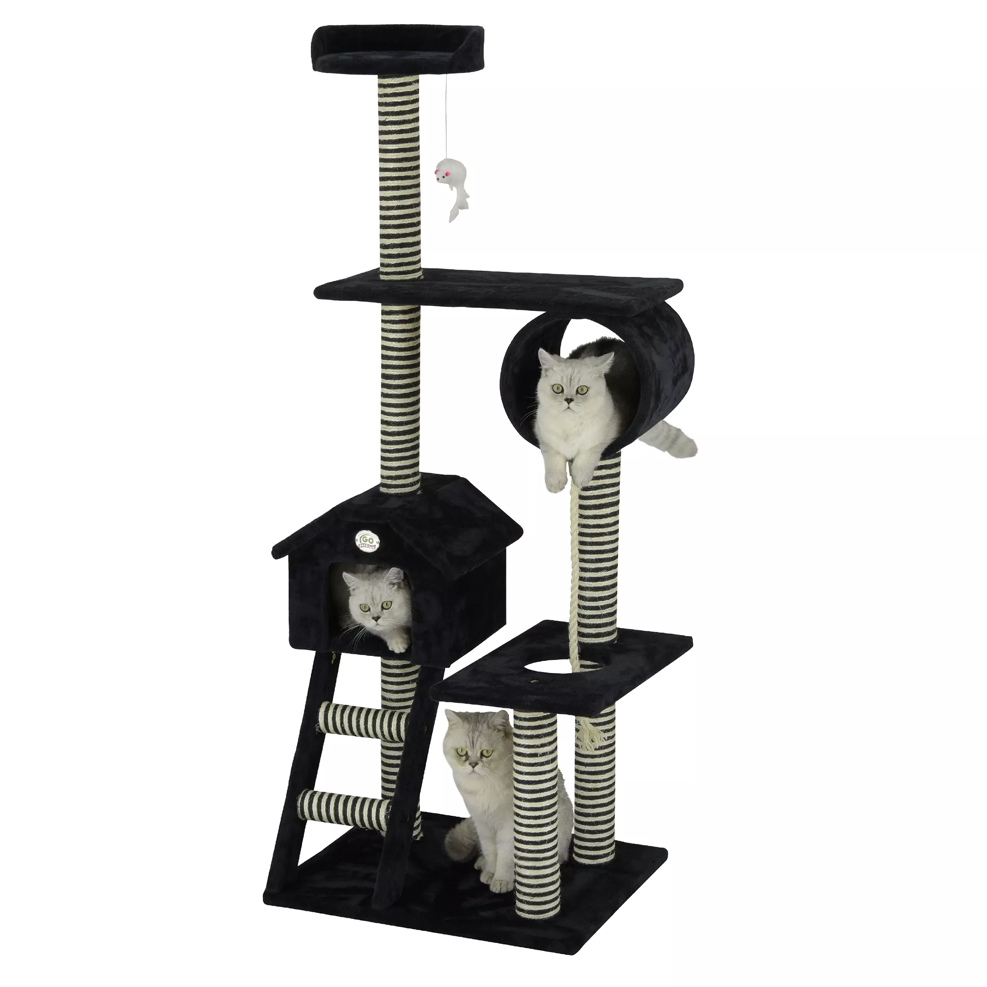 Go Pet Club 60" Black Cat Tree Condo with Sisal Covered Posts