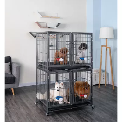 Go Pet Club Heavy Duty Stackable Cat Dog Crate with Divider