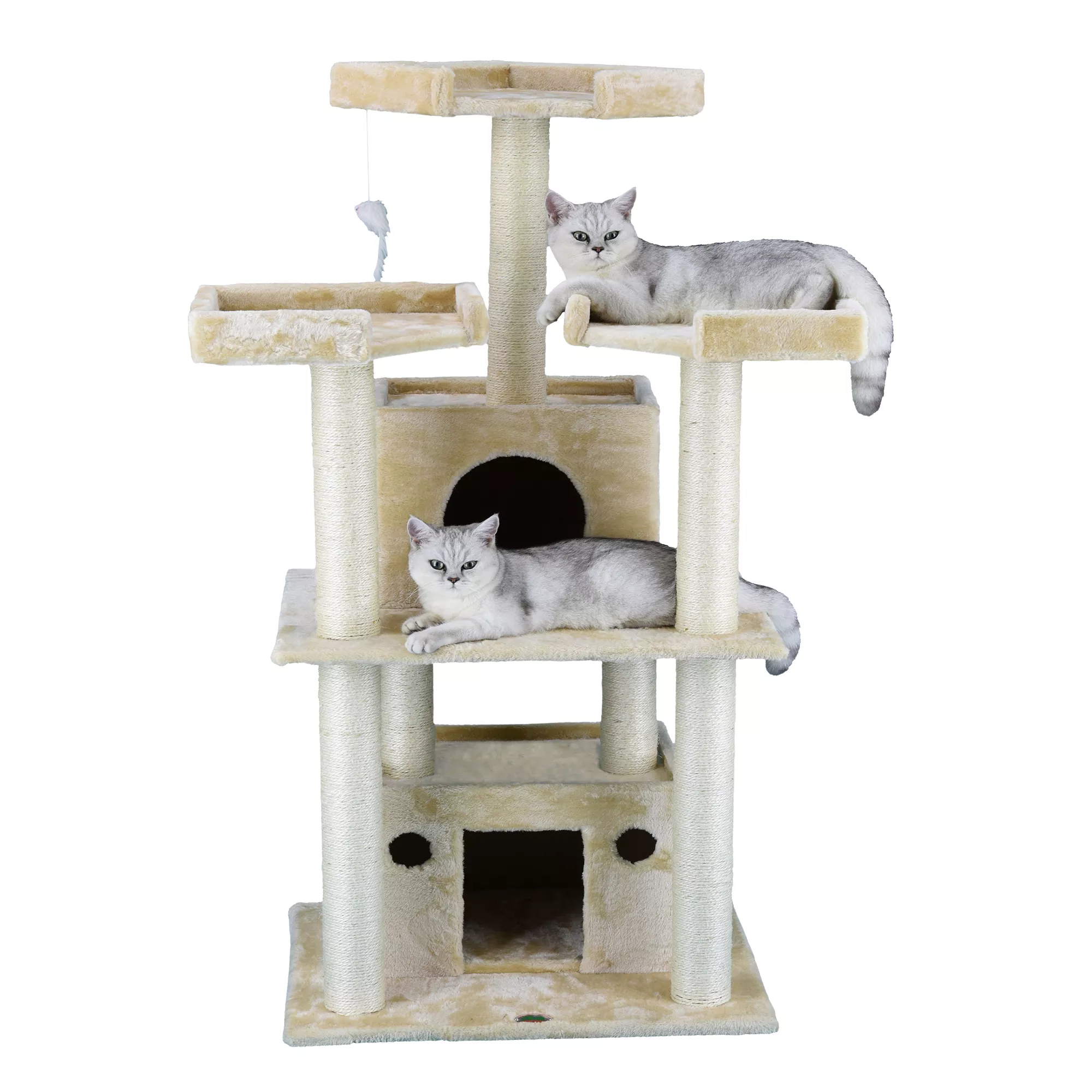 Go Pet Club 51" Beige Cat Tree with Large Houses with Sisal Covered Posts