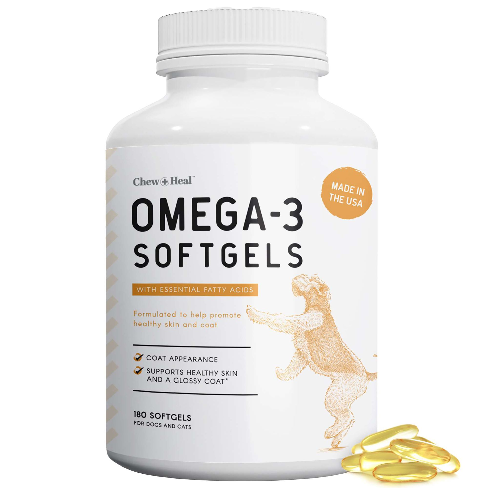 Chew Heal Omega 3 Fish Oil for Dogs 180 Softgel Supplements for Healthy Skin and Coat