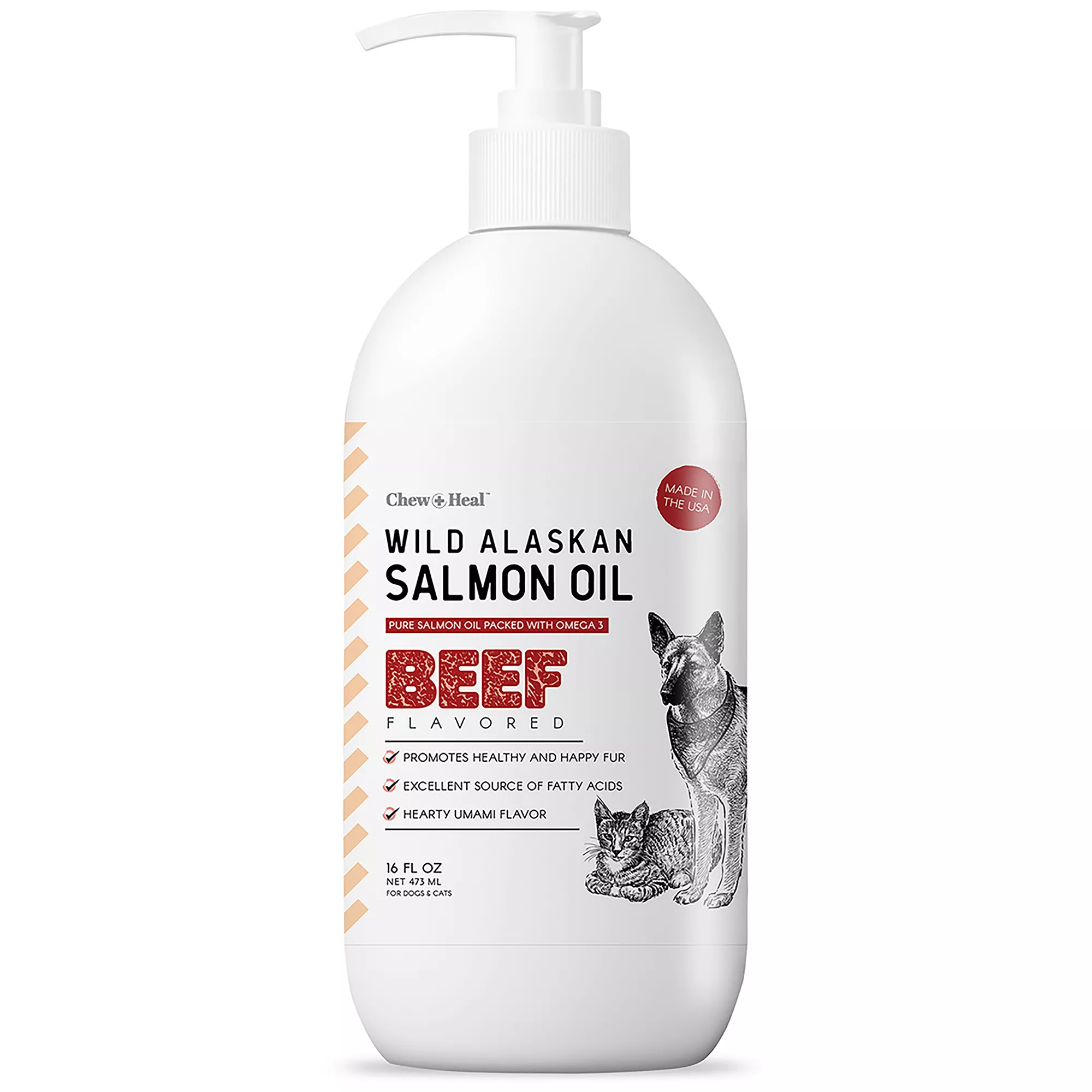 Chew + Heal Wild Alaskan Beef-Flavored Salmon Oil Skin & Coat Supplement for Dogs & Cats