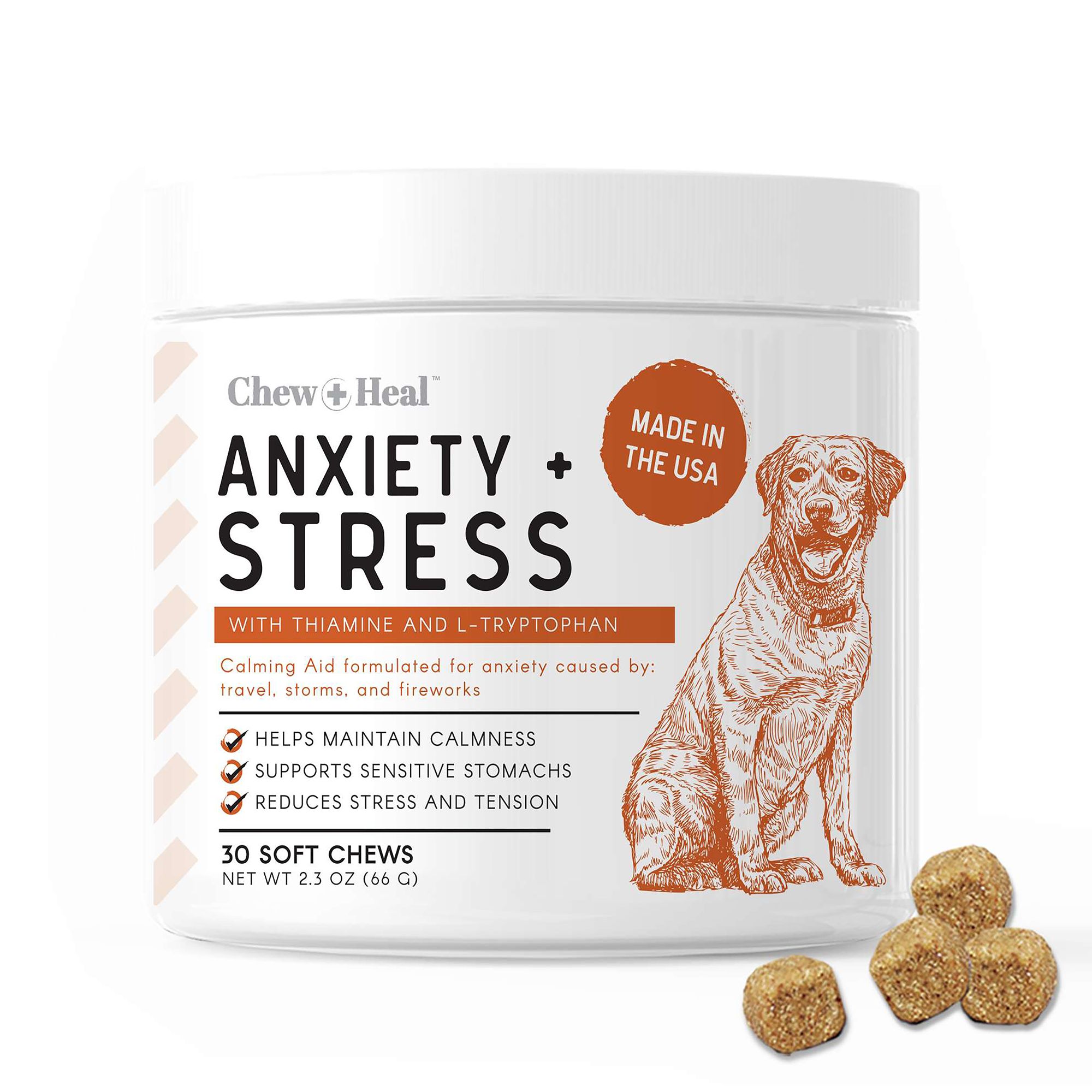 Chew Heal Anxiety Stress Calming Supplement Soft Chews for Dogs