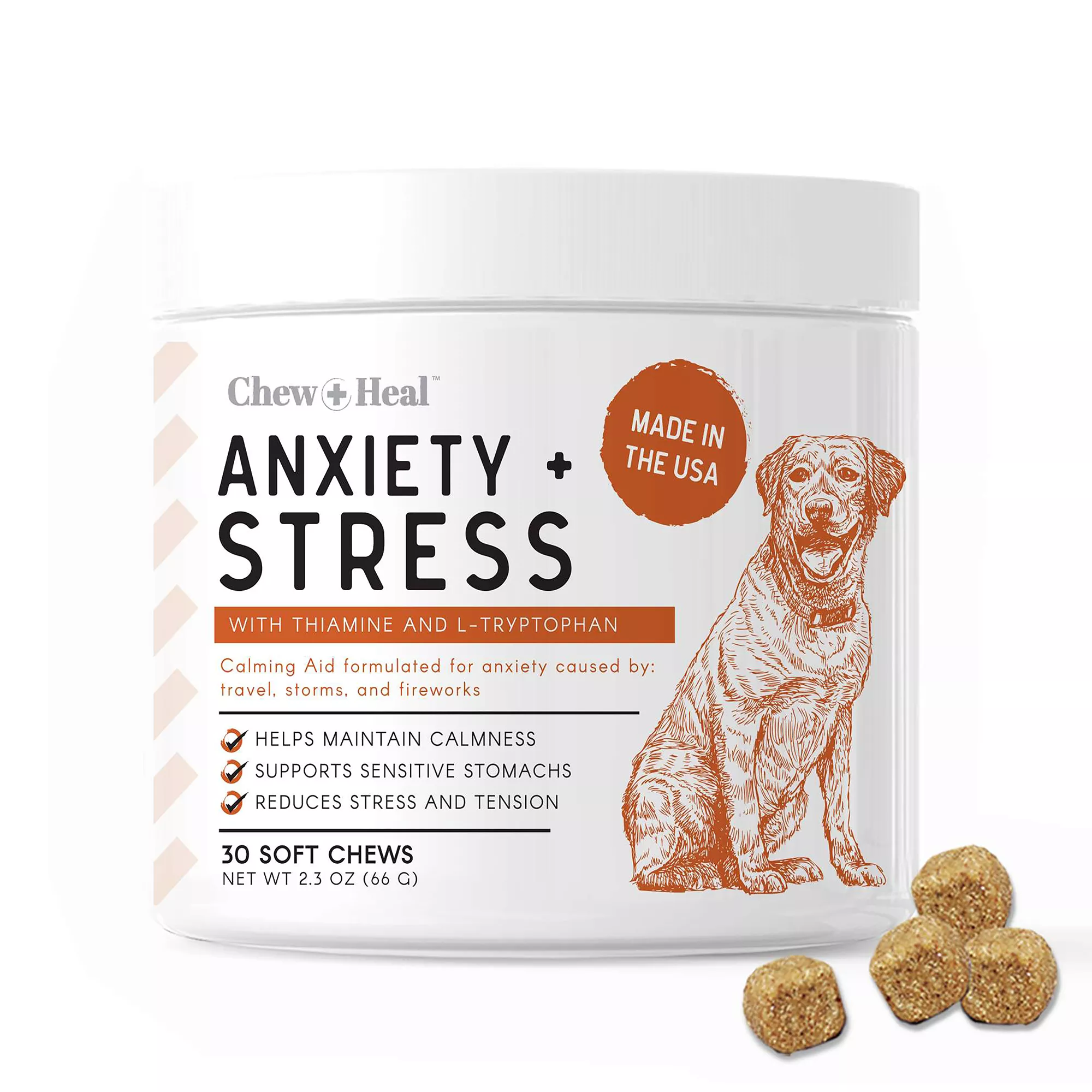 Chew + Heal Anxiety + Stress Calming Supplement Soft Chews for Dogs