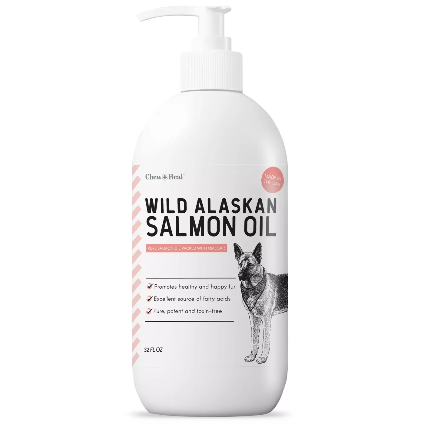 Chew Heal Pure Wild Alaskan Omega Salmon Oil Skin Coat Liquid Supplement for Dogs Cats