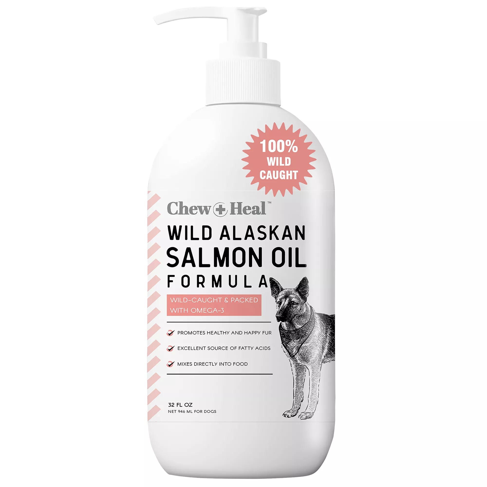 Chew + Heal Wild Alaskan Omega Salmon Oil Formula Skin & Coat Liquid Supplement for Dogs, 32-fl oz