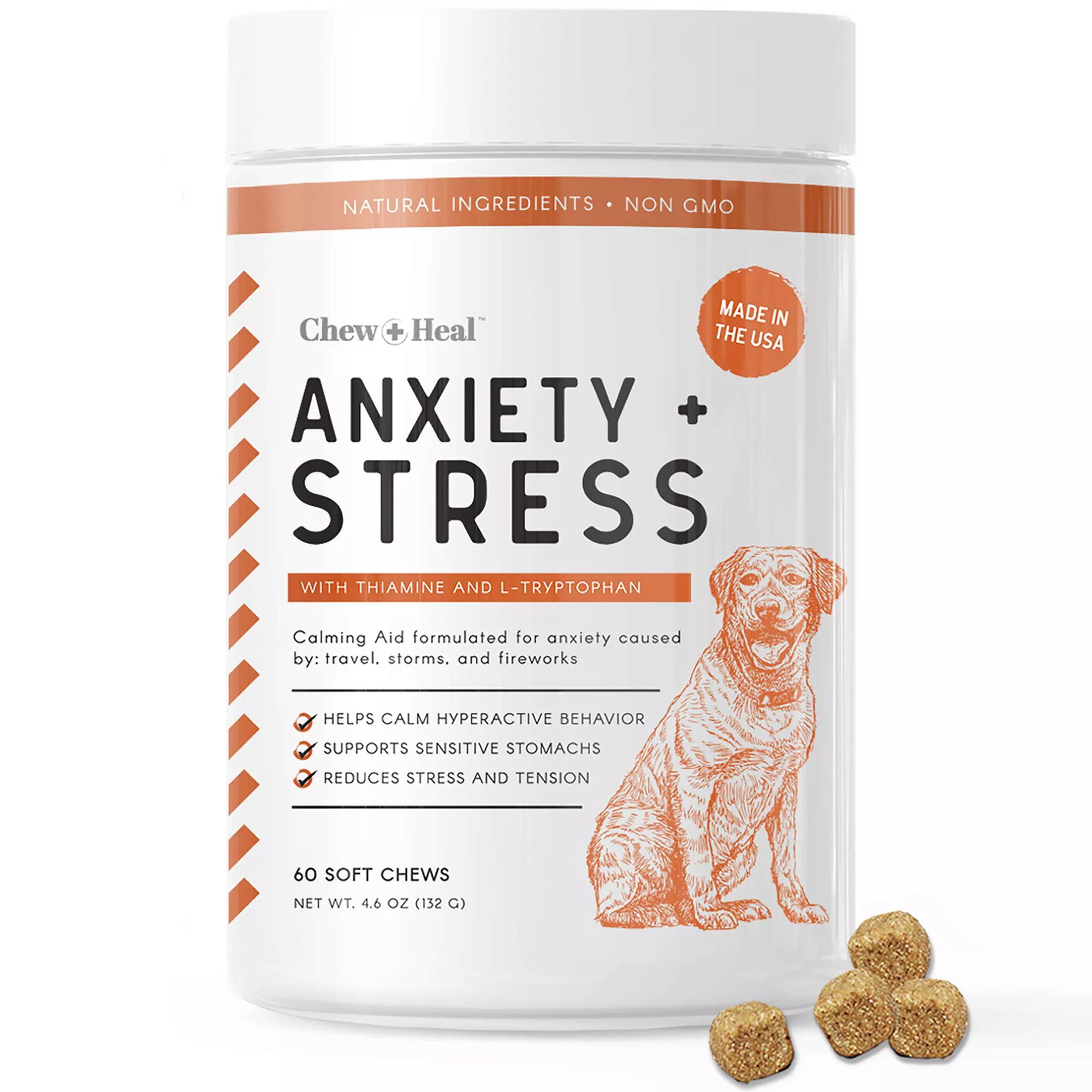 Chew + Heal Anxiety + Stress Calming Supplement Soft Chews for Dogs