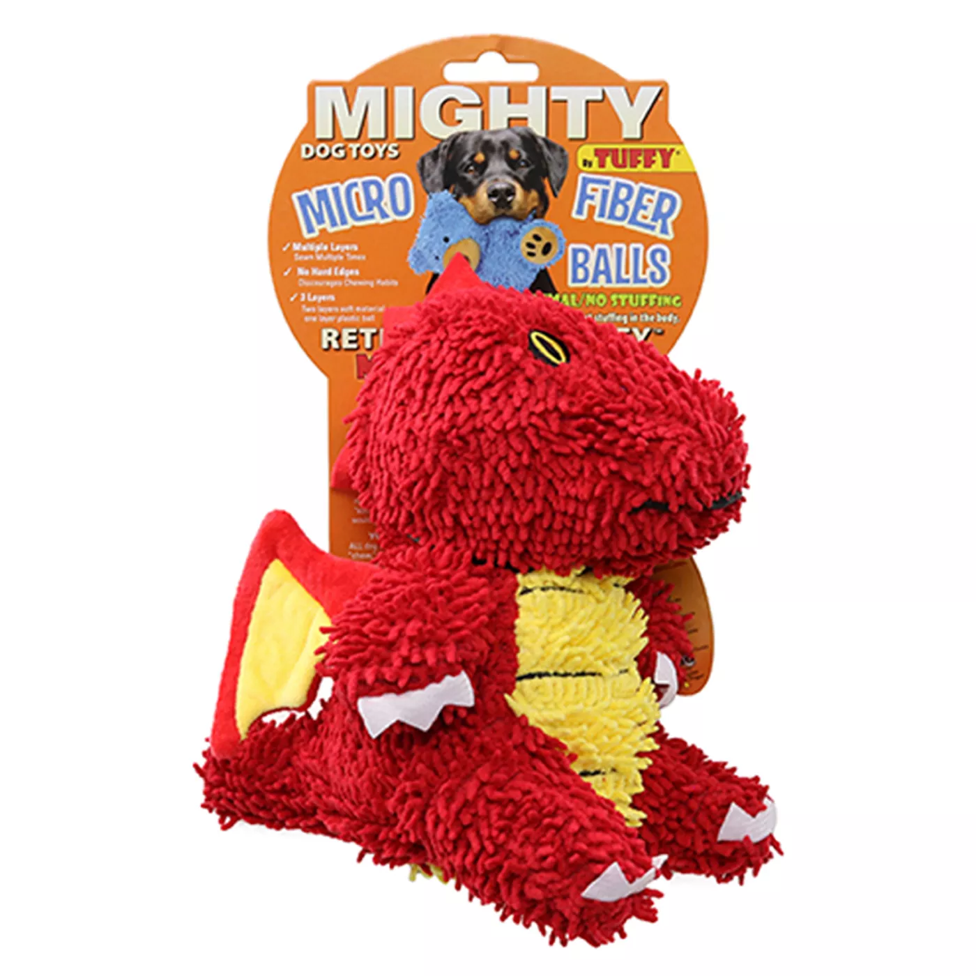 MIGHTY Microfiber Ball Med Dragon Red Dog Toy