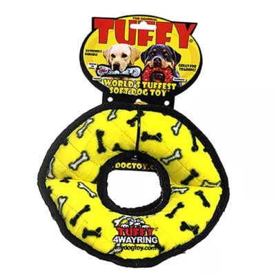 Product TUFFY® Ultimate 4-Way Ring Yellow Bone Dog Toy