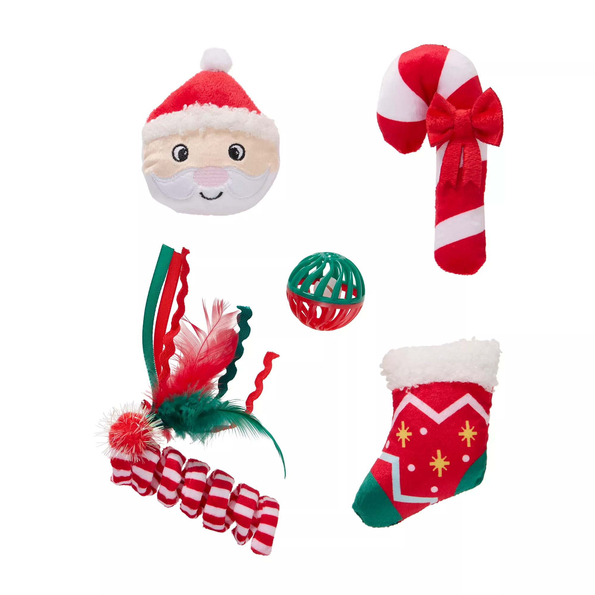  Merry & Bright Santa Plush Cat Toys 5 Pack