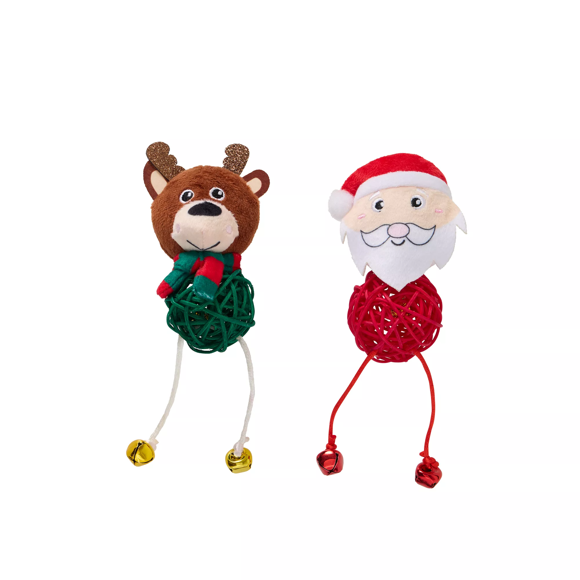 Merry & Bright Santa & Reindeer Plush Cat Toys 2 Count