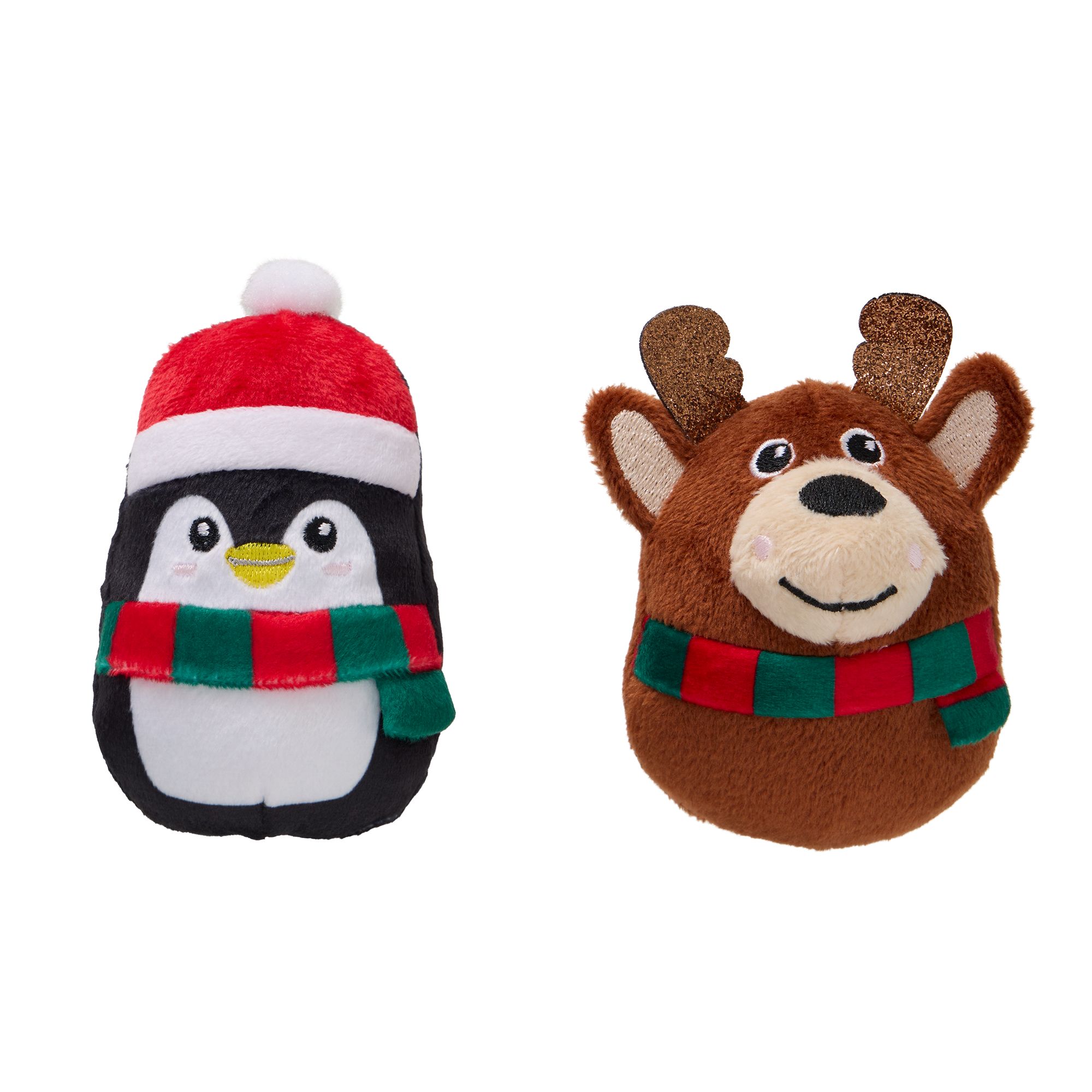 Merry Bright Penguin Reindeer Plush Cat Toys Multi Color 2 ct