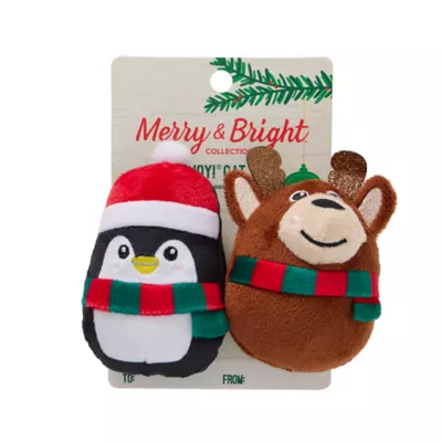 Product Merry & Bright Penguin & Reindeer Plush Cat Toys 2 Count