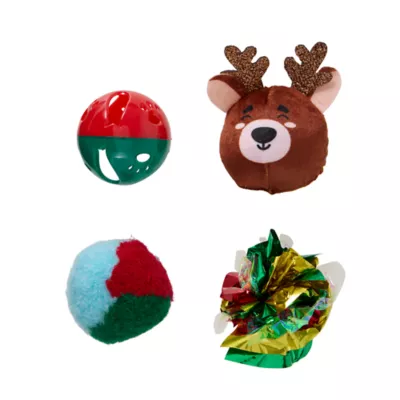 Product Merry & Bright Reindeer Balls Cat Toys 4 Pack