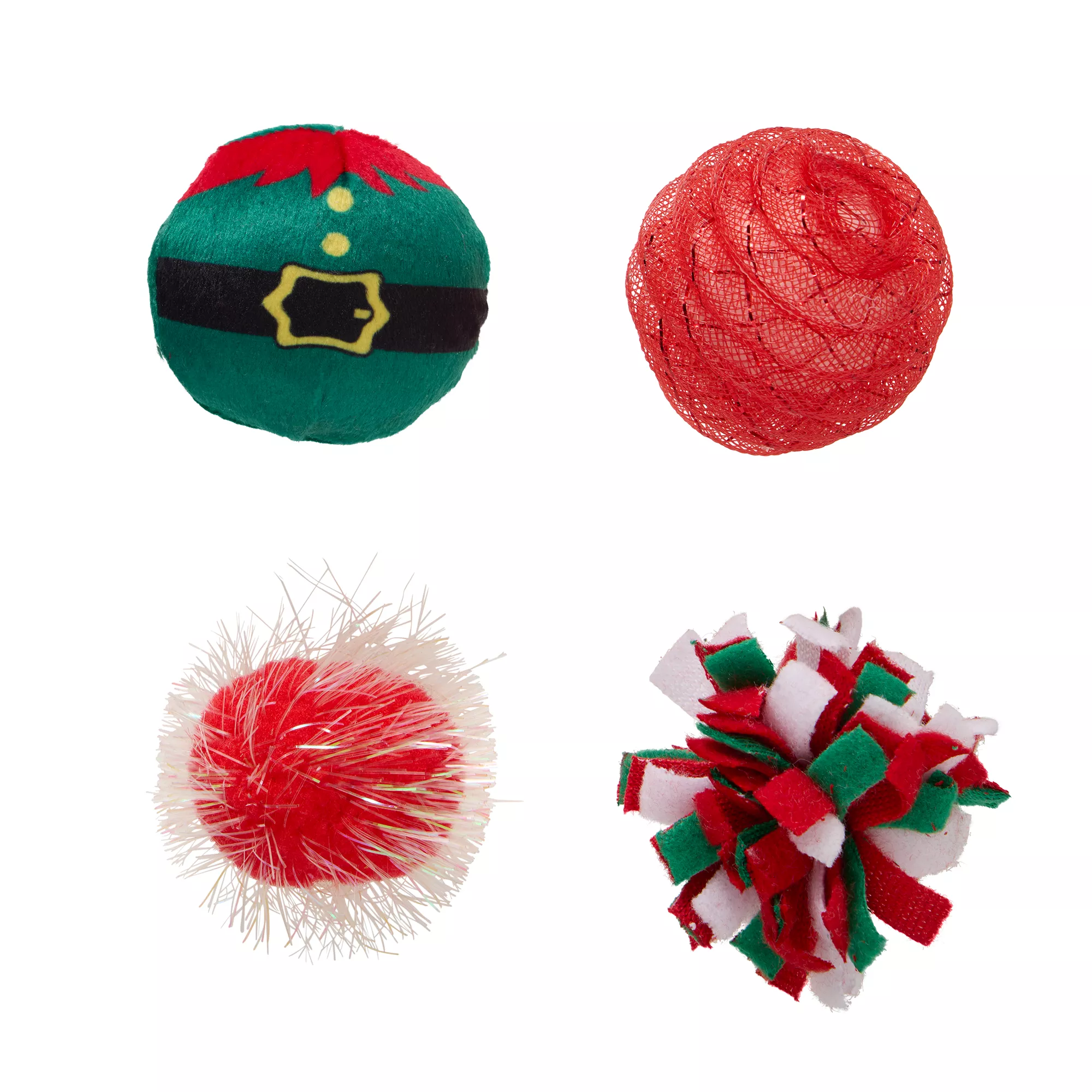 Merry & Bright Elf Balls Cat Toys 4 Pack