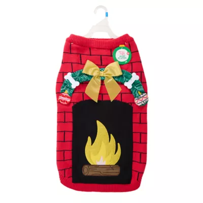 Product Merry & Bright Fireplace Ugly Sweater, Dog & Cat