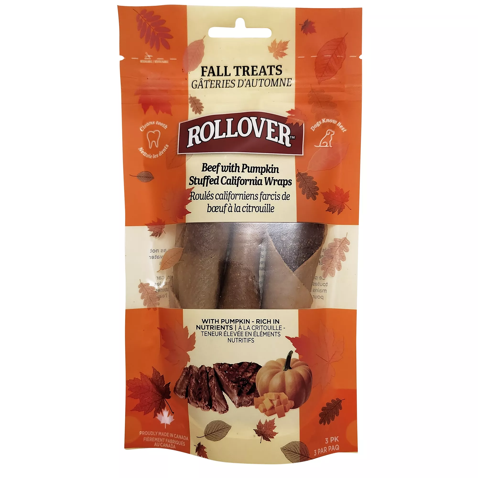 Rollover Beef & Pumpkin Stuffed California Wraps Dog Treats