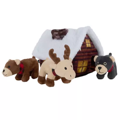 Product Hotel Doggy Log Cabin with 3 Animals Dog Toy