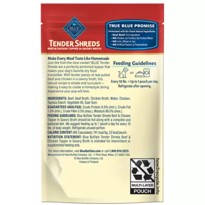 Product Blue Buffalo Tender Shreds Beef & Chicken in Savory Broth All Life Stages Dog Food Topper - 2.5 oz