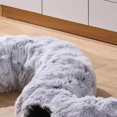Product PetPals Grey Cat Tunnel with Faux Fur