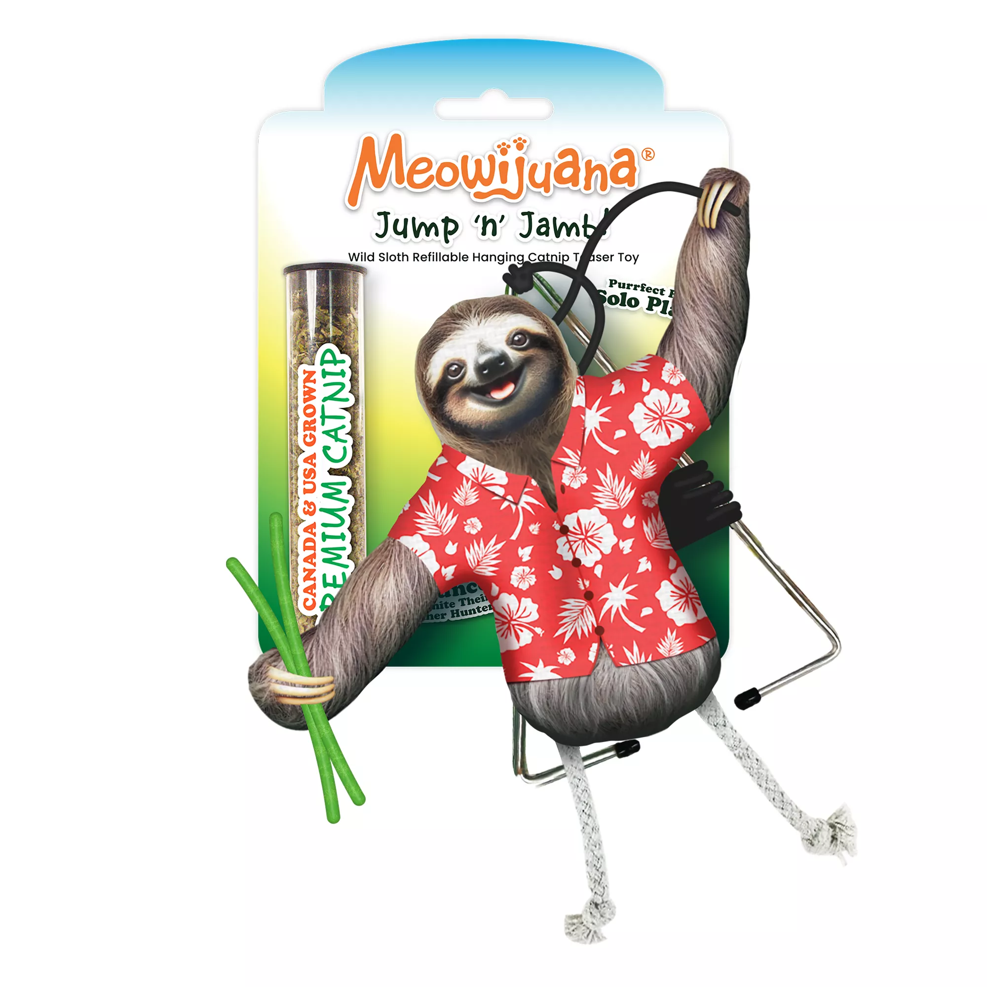 Meowijuana® Jump #n# Jamb Wild Sloth Hanging Refillable Catnip Teaser Toy