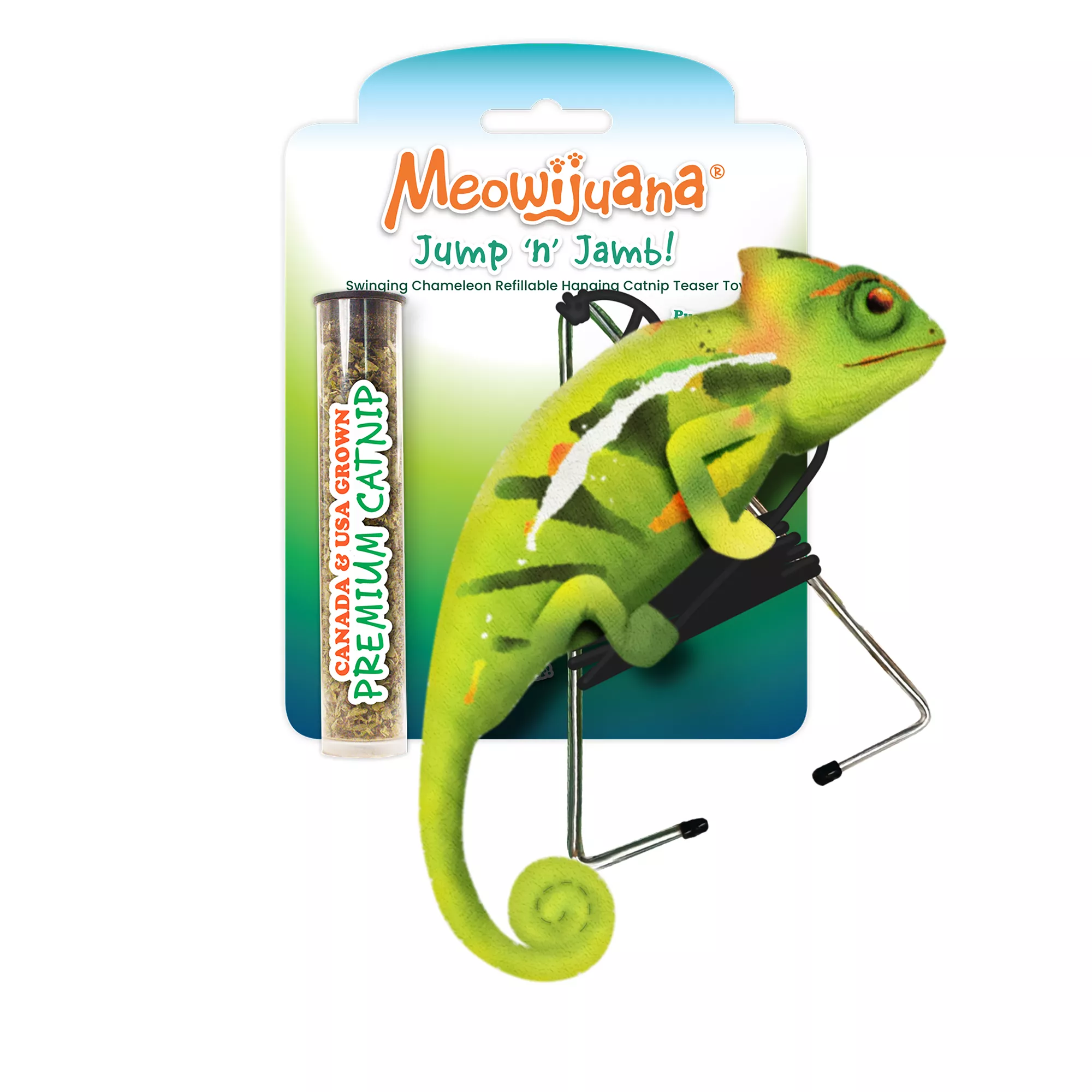 Meowijuana® Jump 'N' Jamb Swinging Chameleon Refillable Catnip Teaser Toy
