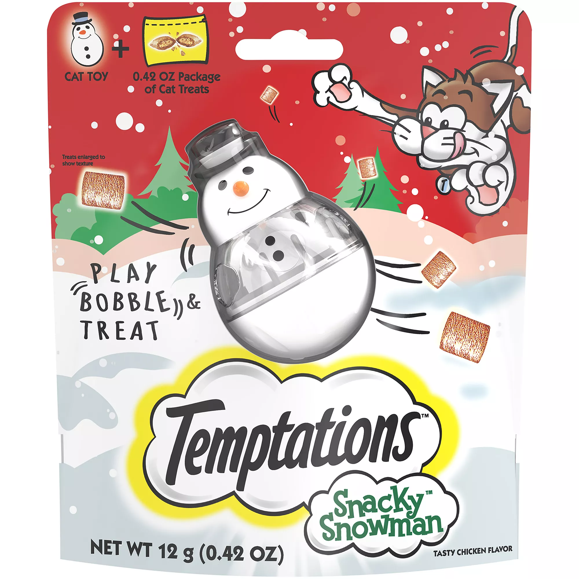 Temptations Snacky Snowman - Bobble Toy and Tasty Chicken Treats, 0.4 OZ