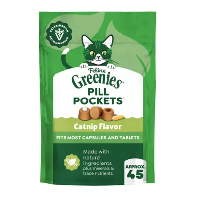 Greenies Feline Pill Pockets For Cats, Soft Cat Treats, Catnip Flavor, 1.6 oz Pouch, 45 Count - Image 1