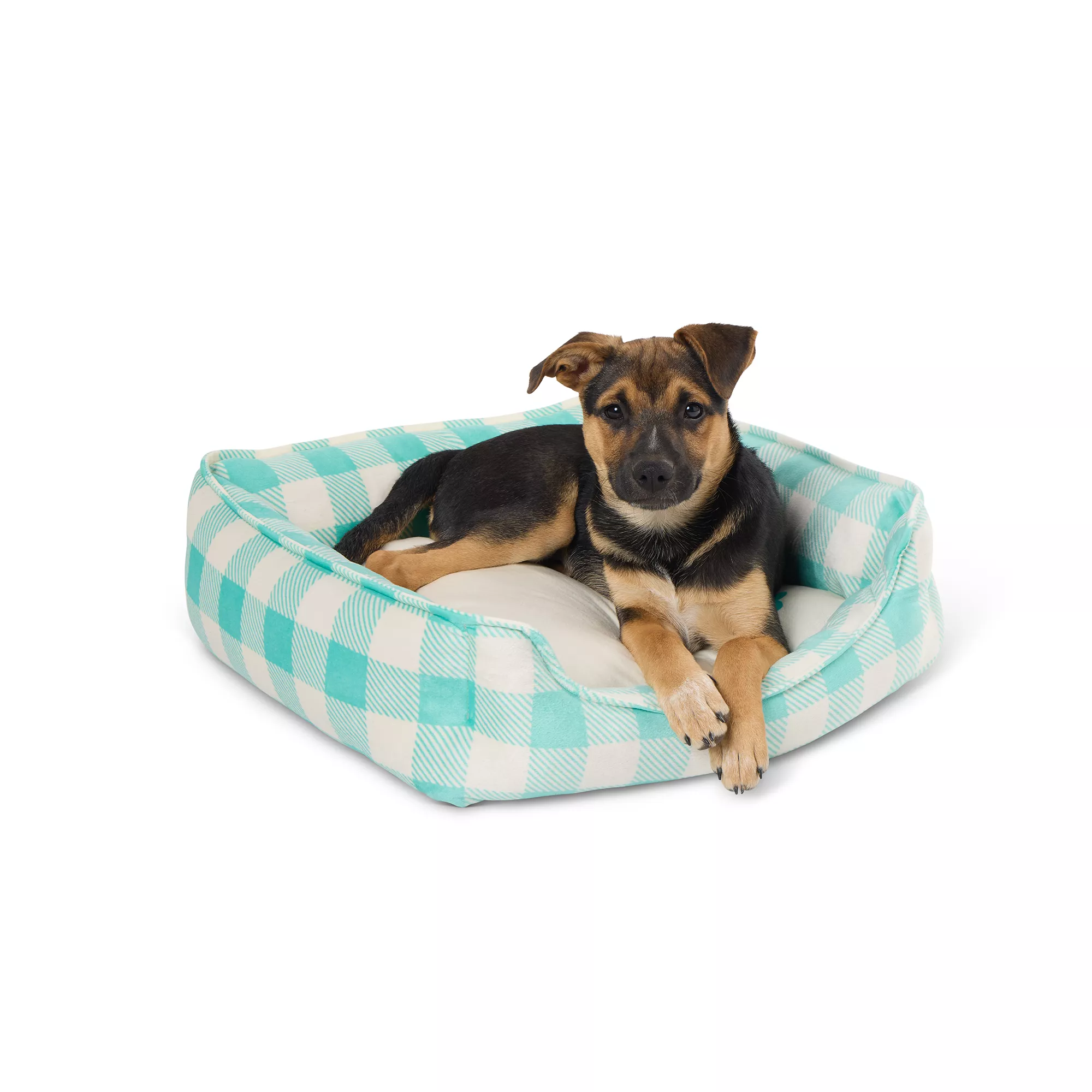 Top Paw® Teal Plaid Cuddler Dog Bed