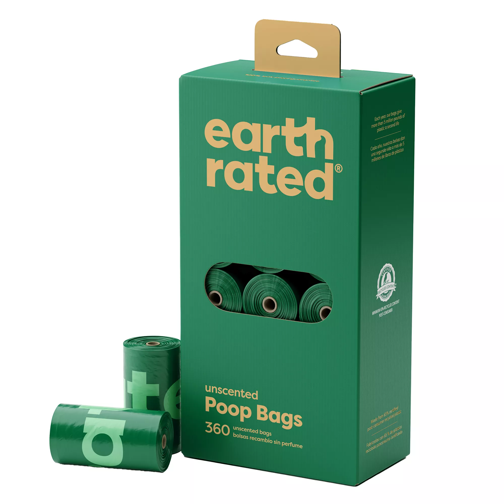 Earth Rated Unscented Leakproof Dog Poop Bags, 360 Count on 18 Single Refill Rolls