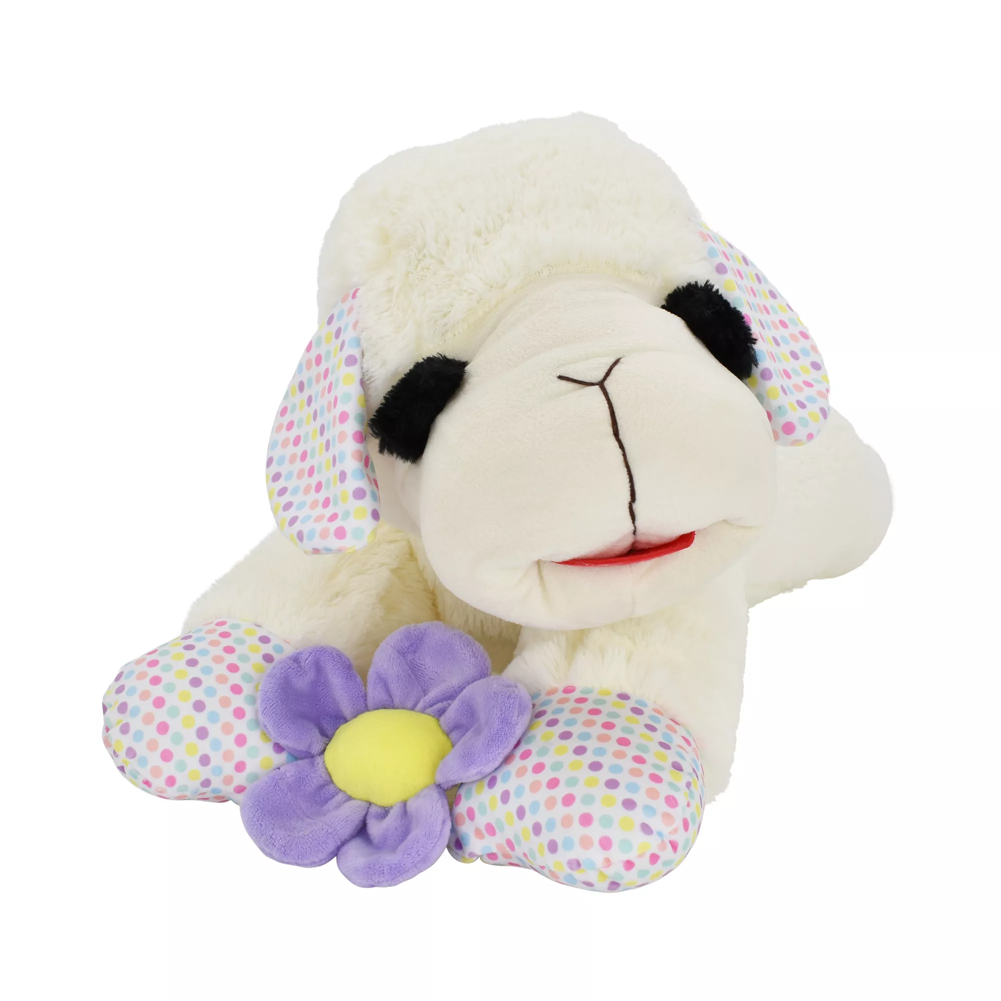 Polka Dot Flower Jumbo Lamb Chop Plush Dog Toy