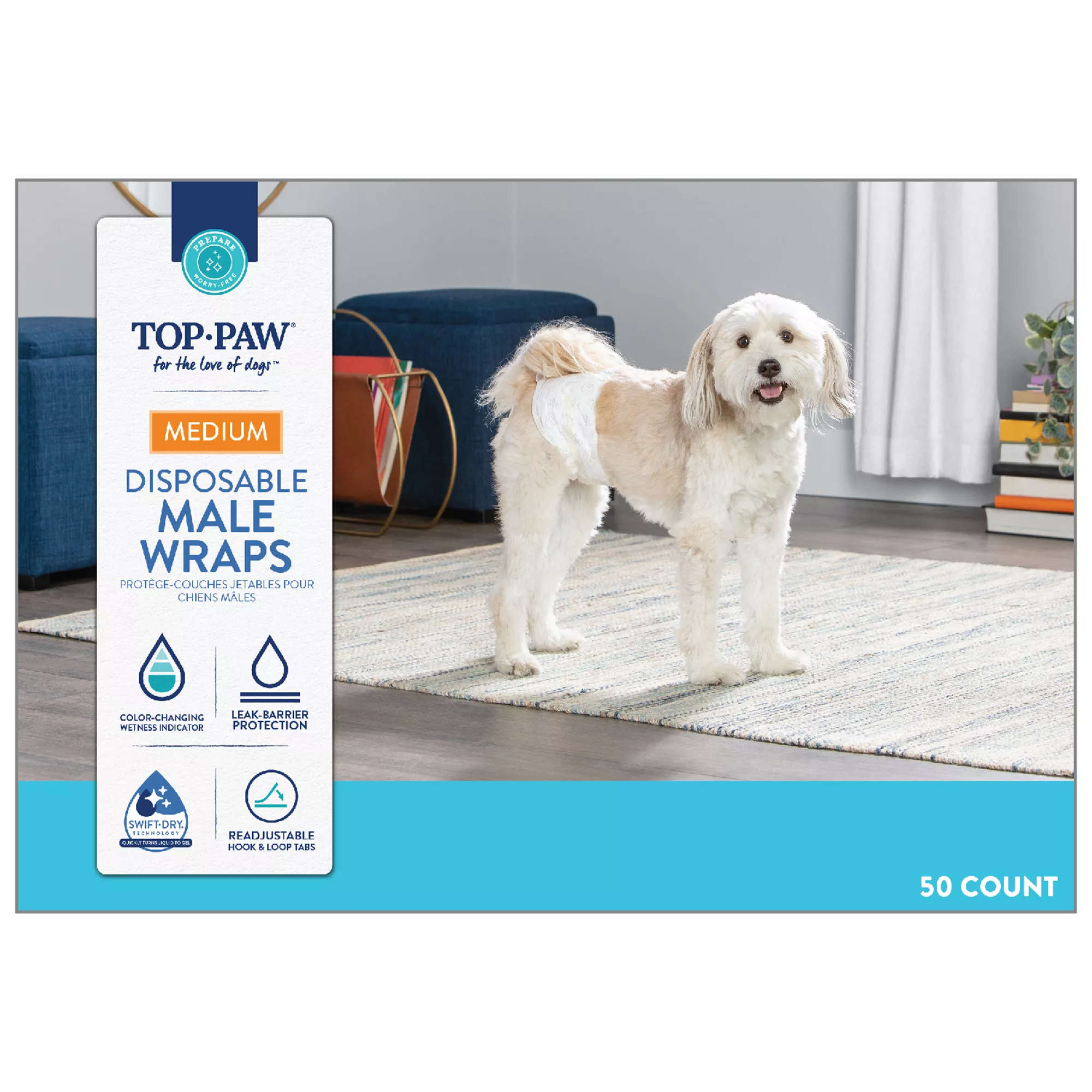 Top Paw® Disposable Male Wraps for Dogs, with Swift-Dry® Technology