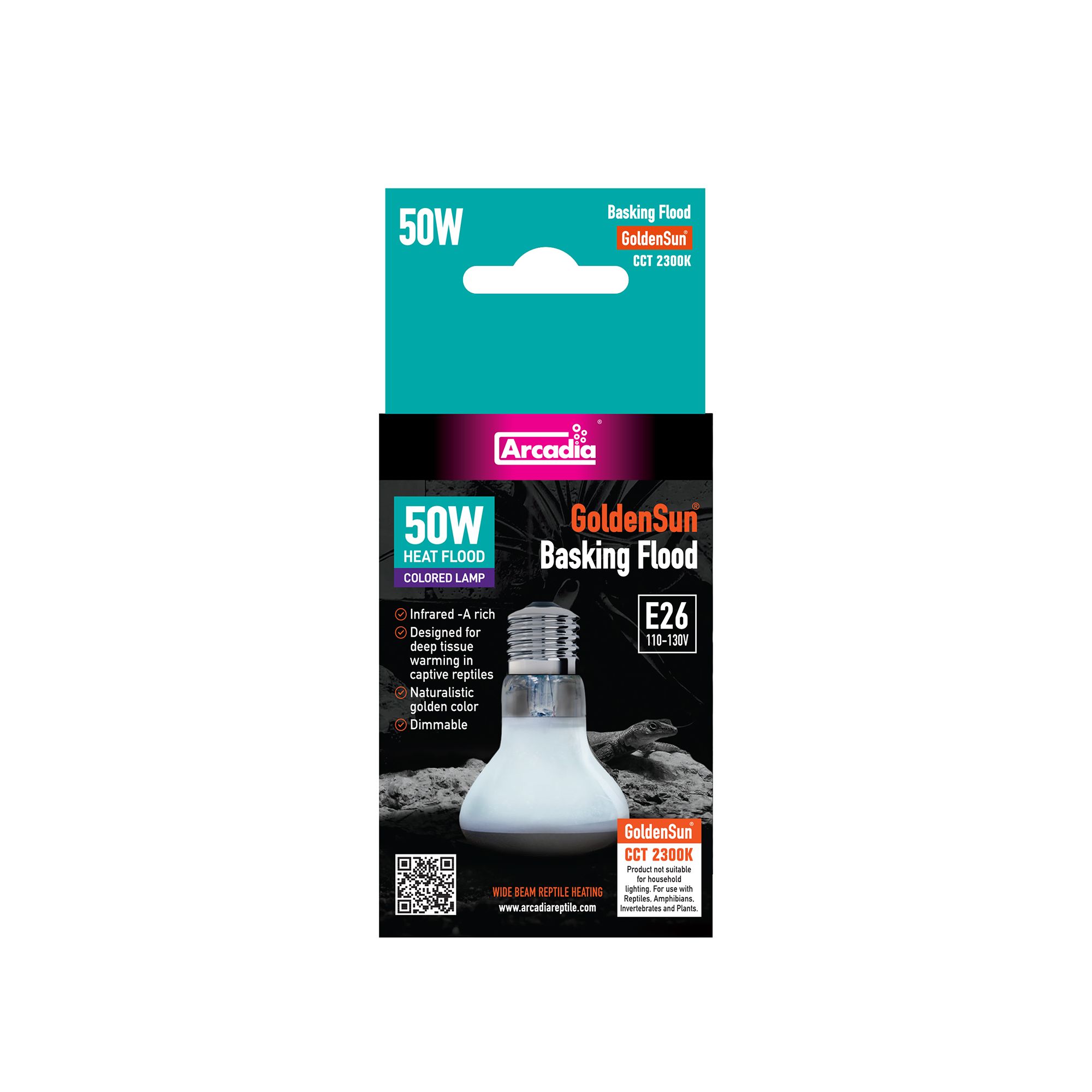 Arcadia Reptile GoldenSun® Basking Flood Light Basking Heat Bulb - 50-75 watt - thumbnail 2