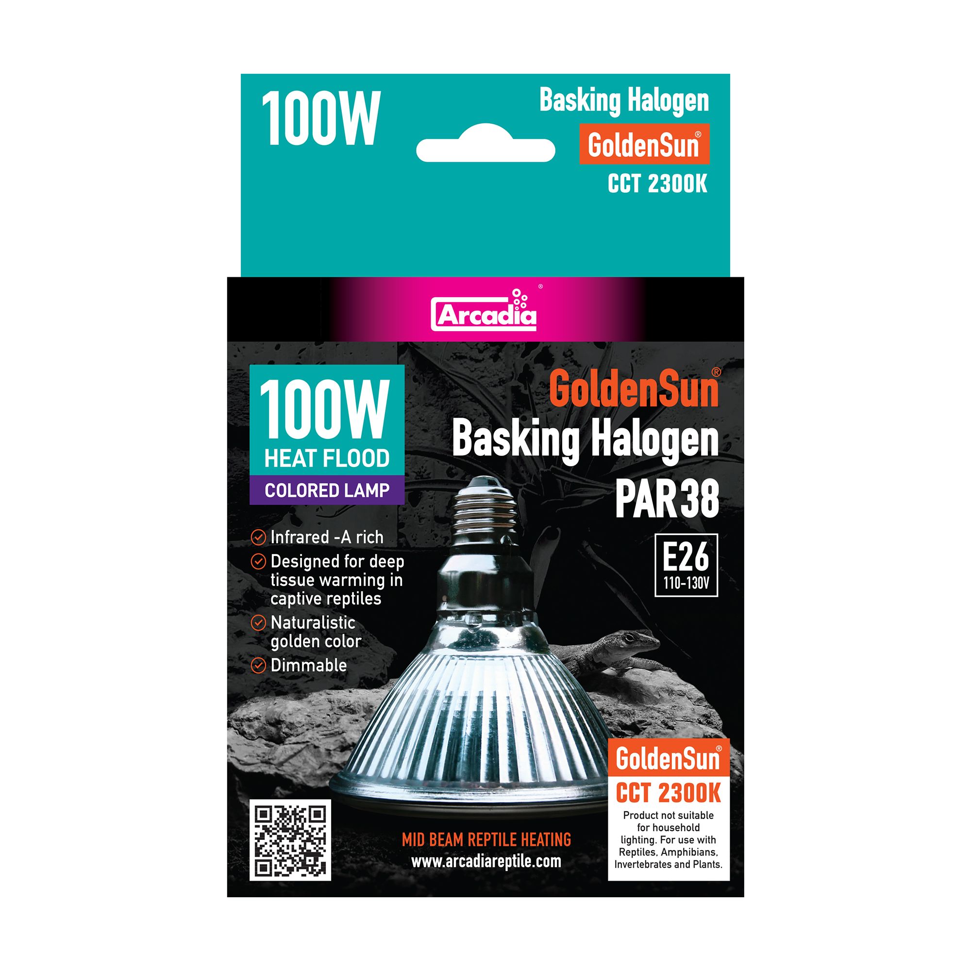Arcadia Reptile GoldenSun® Basking Halogen Lamp Halogen Basking Heat Bulb - 50-100 watt - thumbnail 2
