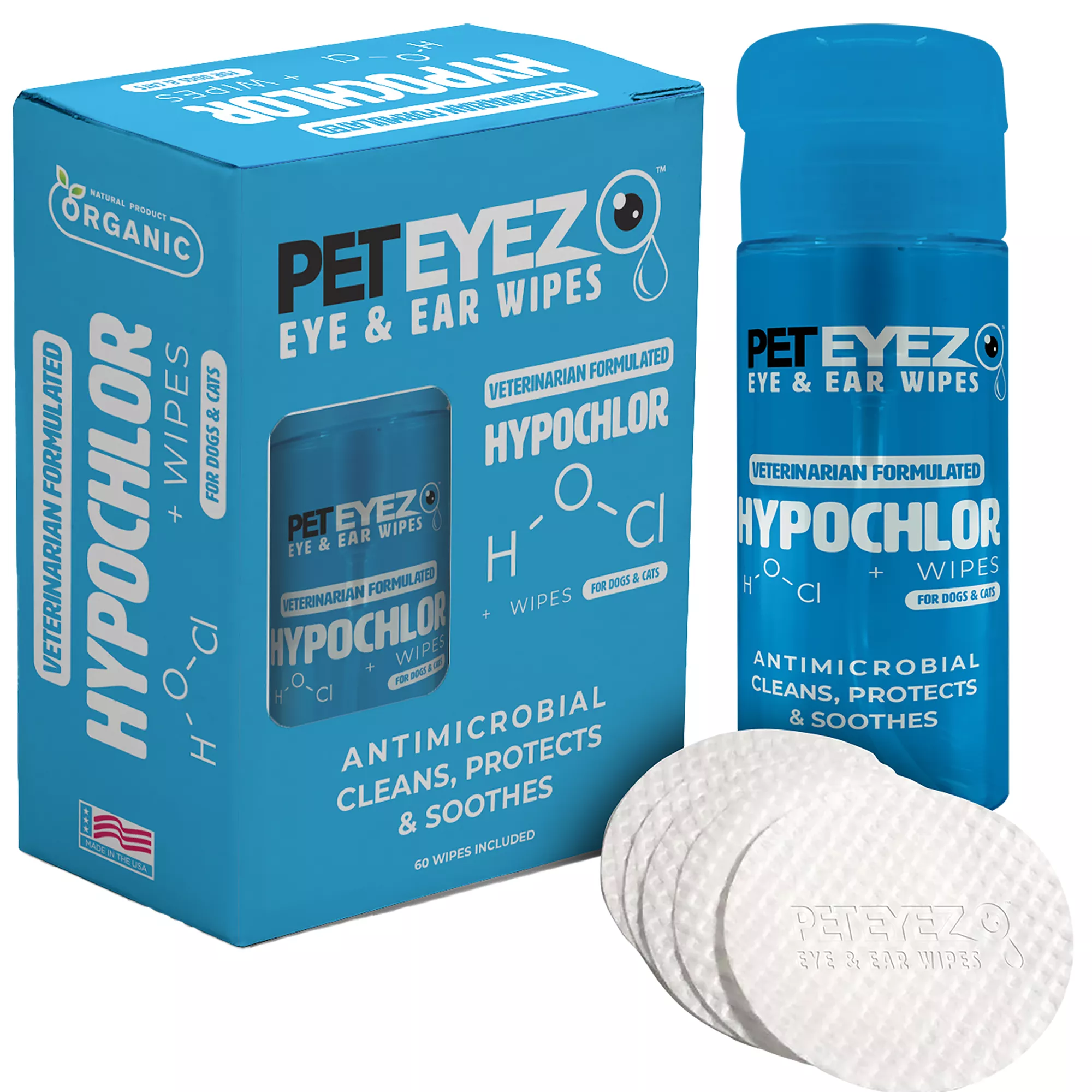 PetEyez Eye and Ear Wipes with Hypochlor for Dogs and Cats