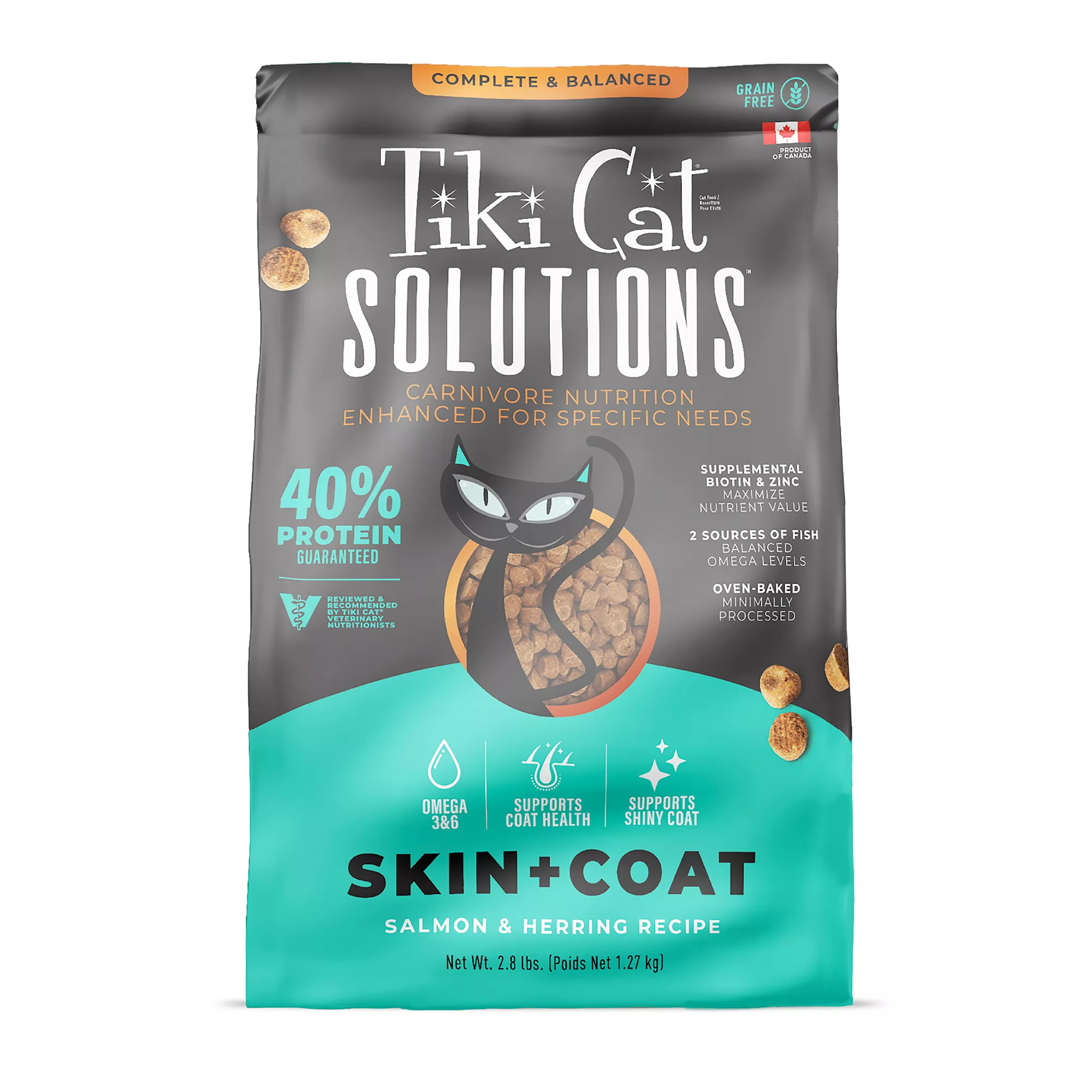 Tiki Cat - Adult, Dry Food, Solutions, Skin + Coat, Salmon & Herring Recipe