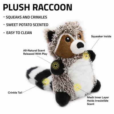 Product Playology Racoon Sweet Potato Scent Squeaker Plush Dog Toy