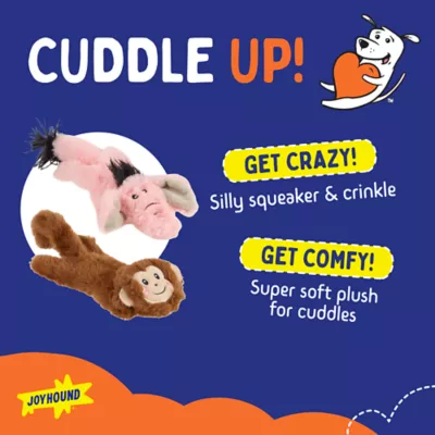 Product Joyhound Crazy Comfy Flattie Monkey and Elephant Squeaker Crinkle Plush Dog Toy