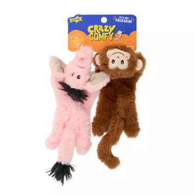 Product Joyhound Crazy Comfy Flattie Monkey and Elephant Squeaker Crinkle Plush Dog Toy