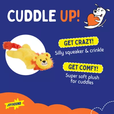 Product Joyhound Crazy Comfy Flattie Lion Squeaker Crinkle Plush Dog Toy