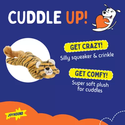 Product Joyhound Crazy Comfy Flattie Tiger Squeaker Crinkle Plush Dog Toy