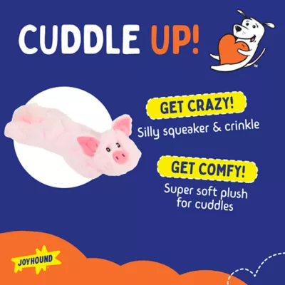Product Joyhound Crazy Comfy Flattie Pig Squeaker Crinkle Plush Dog Toy