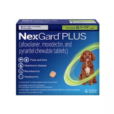 Product NexGard Plus Chewable Tablets for Dogs - 8.1-17 lbs, Green Box
