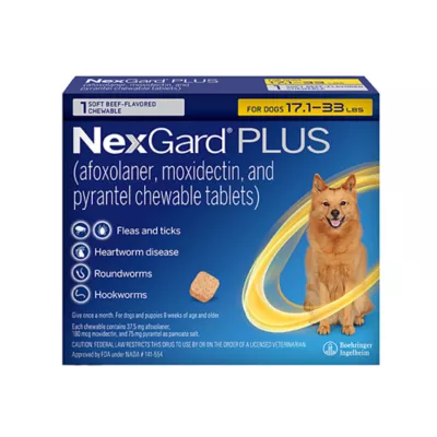 Product NexGard Plus Chewable Tablets for Dogs - 17.1-33 lbs, Gold Box